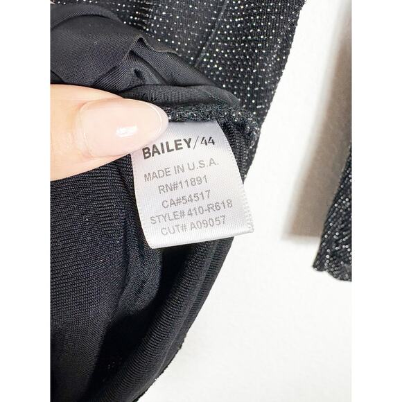 Bailey 44 Night Fever Sparkle Mini Dress Small Black Long Sleeve Ruched Stretch - Picture 6 of 14